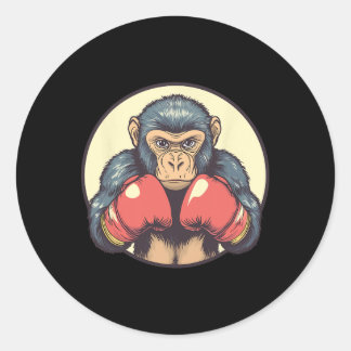 Aap met bokshandschoenen bepaald ronde sticker