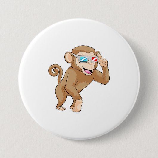 aap met bril ronde button 7,6 cm (Voorkant)