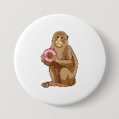 aap met Donut Ronde Button 7,6 Cm (Voorkant)