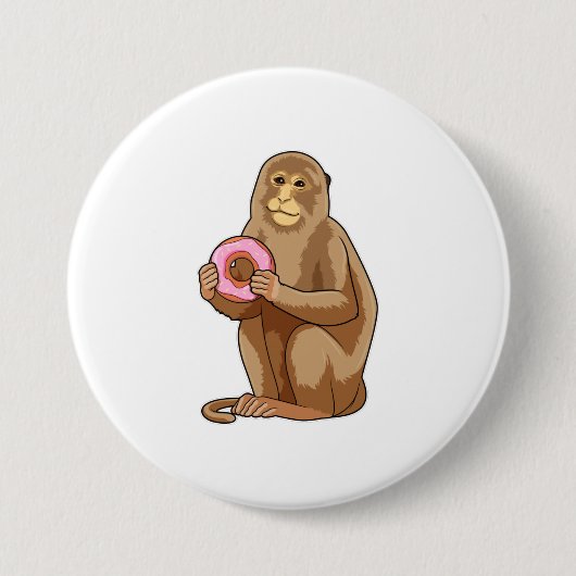 aap met Donut Ronde Button 7,6 Cm (Voorkant)