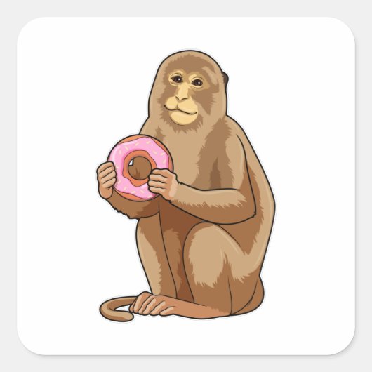 aap met Donut Vierkante Sticker (Voorkant)