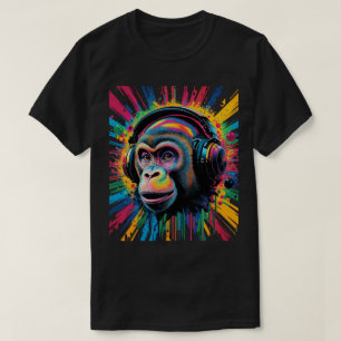 Aap met koptelefoon Spetterende verf Levendig T-shirt