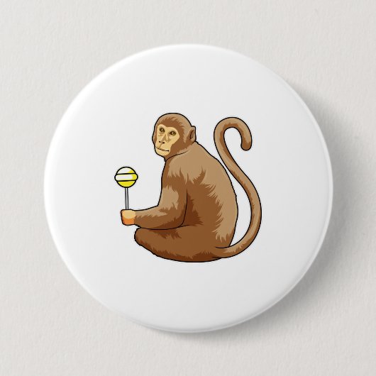 aap met Lollipop Ronde Button 7,6 Cm (Voorkant)
