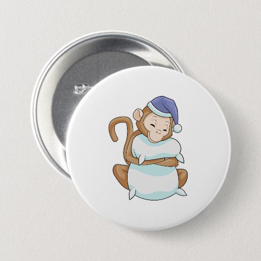 aap met Pillow en Sleepyhead Ronde Button 7,6 Cm (Voorkant /achterkant)