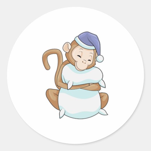 aap met Pillow en Sleepyhead Ronde Sticker (Voorkant)