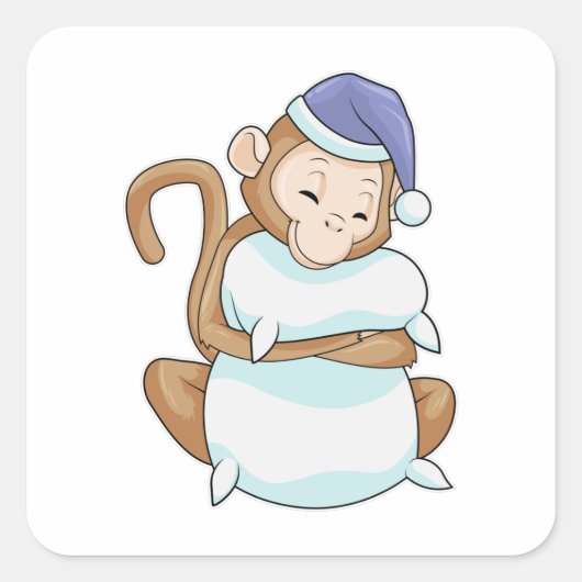 aap met Pillow en Sleepyhead Vierkante Sticker (Voorkant)