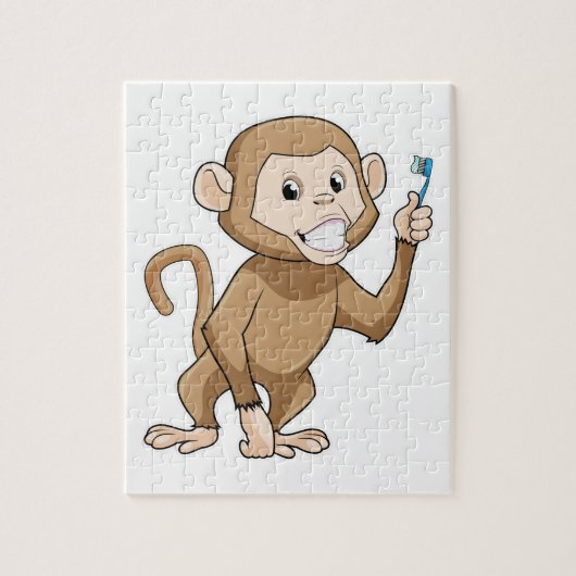 aap met tandenborstel legpuzzel (Verticaal)