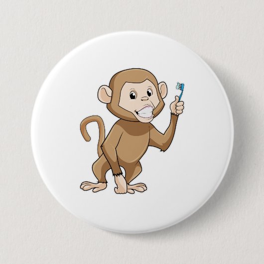 aap met tandenborstel ronde button 7,6 cm (Voorkant)