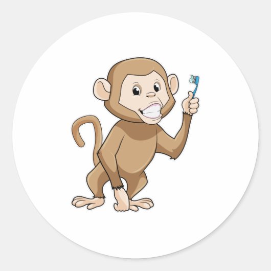 aap met tandenborstel ronde sticker (Voorkant)