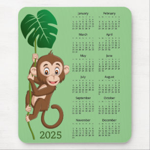 Aap op een wijnstok 2025 Kalender Mousepad Muismat
