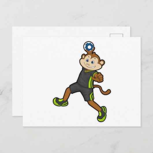 Aap op handbalspeler met handbal briefkaart (Voorkant / Achterkant)