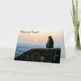 Aap van Vrede op Aarde op Zonsondergang Vakantieka Feestdagen Kaart