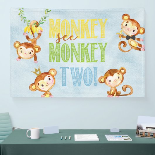 Aap Zie aap twee jongen verjaardag banner / achter (Beurs)