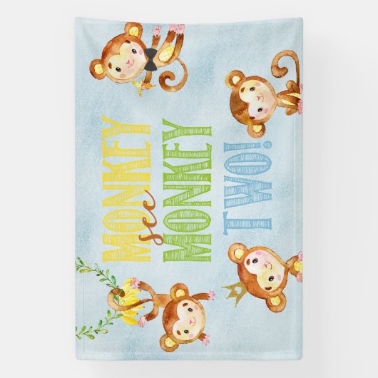 Aap Zie aap twee jongen verjaardag banner / achter (Verticaal)