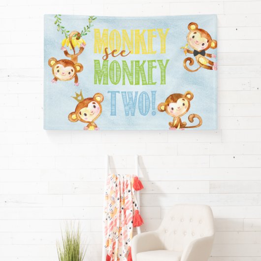 Aap Zie aap twee jongen verjaardag banner / achter (Insitu)