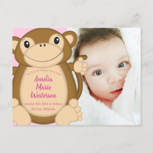 Aapje Baby Shower Roze Briefkaart