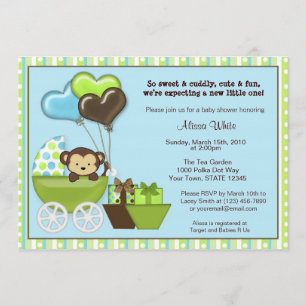 Aapje Koets Baby Shower Uitnodiging BLAUW GROEN