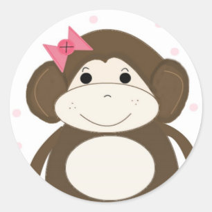 Aapje met een Roze Haarlint Ronde Sticker