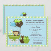 Aapskoets babyshower uitnodiging BLAUW GROEN (Voorkant / Achterkant)