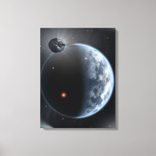 Aardachtige planeet met oceanen die zijn oppervlak canvas afdruk