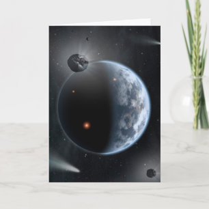 Aardachtige planeet met oceanen die zijn oppervlak kaart