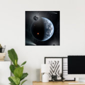 Aardachtige planeet met oceanen die zijn oppervlak poster (Thuiskantoor)