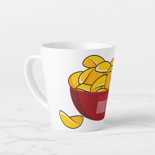 Aardappelchipafbeelding cartoon latte mok (Linkerhoek)