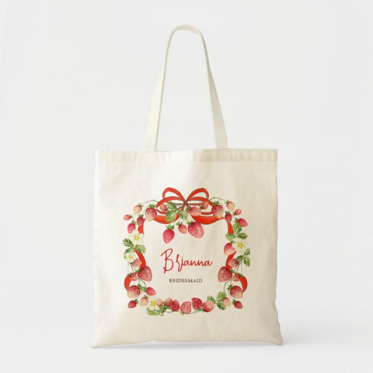 Aardbeel lint coquette op maat gemaakte bruidsmeis tote bag (Voorkant)