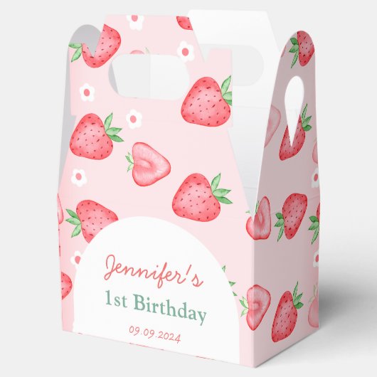 Aardbei 1e verjaardag bedankdoosjes (Geopend)