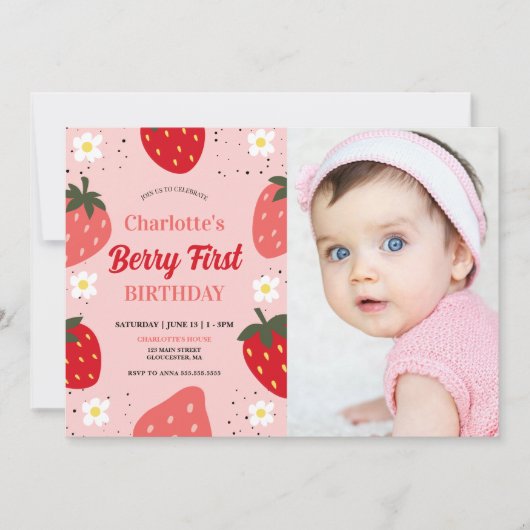 Aardbei 1e Verjaardag Berry Eerste Foto Verjaardag Kaart (Voorkant)