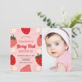 Aardbei 1e Verjaardag Berry Eerste Foto Verjaardag Kaart (Staand voorkant)