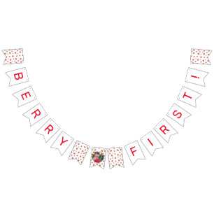 Aardbei 1e Verjaardag Berry Eerste Foto Vlaggetjes