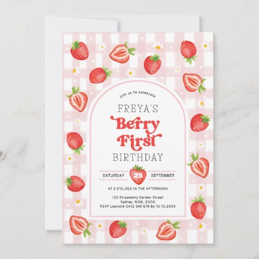 Aardbei 1e verjaardag | Berry eerste meisje feest Kaart (Voorkant)