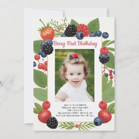 Aardbei 1e verjaardag Berry Eerste verjaardag Foto Kaart (Voorkant)