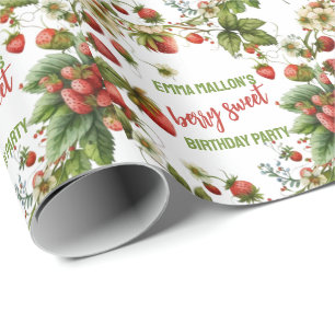 Aardbei 1e verjaardag Berry First Cadeaupapier