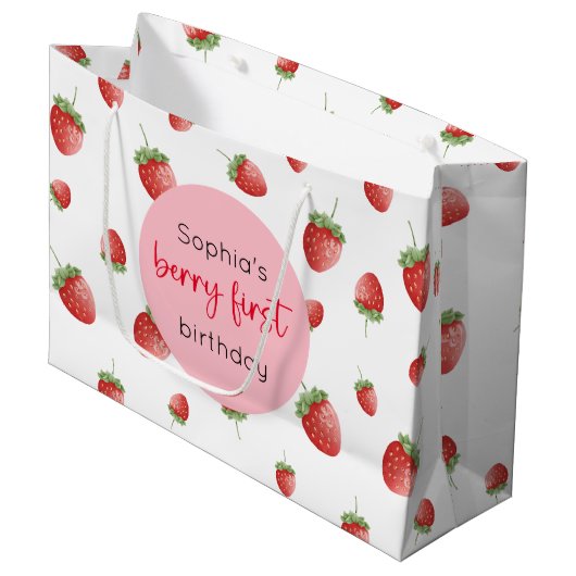 Aardbei 1e verjaardag Berry First Groot Cadeauzakje (Voorkant Gekanteld)
