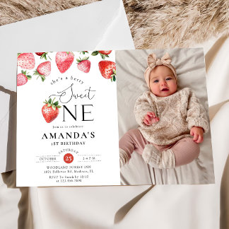 Aardbei 1e verjaardag Berry Sweet One Foto Kaart