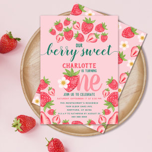 Aardbei 1e verjaardag Berry Sweet Pink Kaart