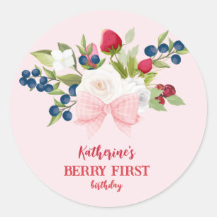 Aardbei 1e verjaardag Berry Sweet Pink Ronde Sticker