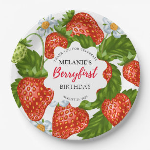 Aardbei 1e verjaardag   Eerste Berry Papieren Bordje