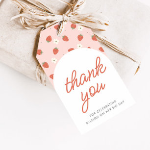 Aardbei 1e verjaardag meisjes dank u cadeaulabel