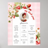Aardbei 1e verjaardag partij foto mijlpaal poster (Voorkant)