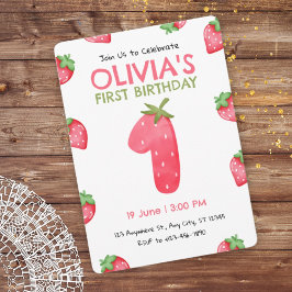 Aardbei 1e verjaardag uitnodiging
