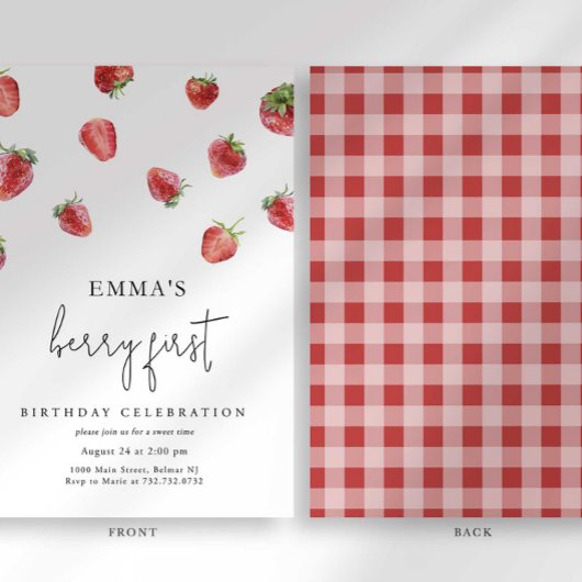 Aardbei 1e verjaardag Uitnodiging eerste Berry Swe