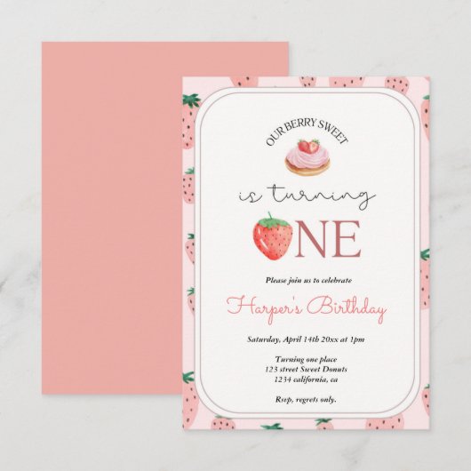 Aardbei 1e verjaardag van Berry First Kaart (Voorkant / Achterkant)
