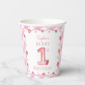 Aardbei 1e verjaardag van Berry First Sweet Papieren Bekers (Achterkant)