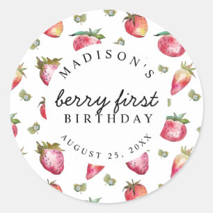 Aardbei 1e verjaardag van Berry First Sweet Ronde Sticker