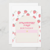 Aardbei 1e Verjaardagsfeest Eerste Uitnodiging (Voorkant / Achterkant)