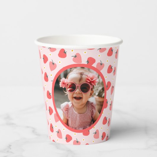 Aardbei 1e Verjaardagsfeestje Berry Eerste Foto Papieren Bekers (Achterkant)