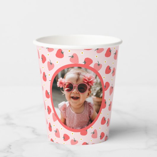 Aardbei 1e Verjaardagsfeestje Berry Eerste Foto Papieren Bekers (Voorkant)